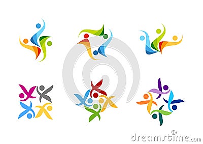 team work, logo, education, people, partner symbol, group icon design vector Vector Illustration