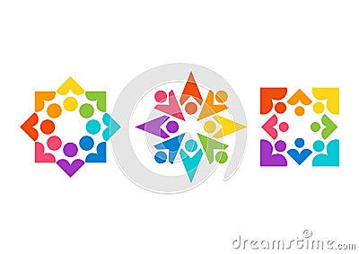 team work, logo, health, education, hearts, people, care, symbol, set of teams icon designs vector Vector Illustration