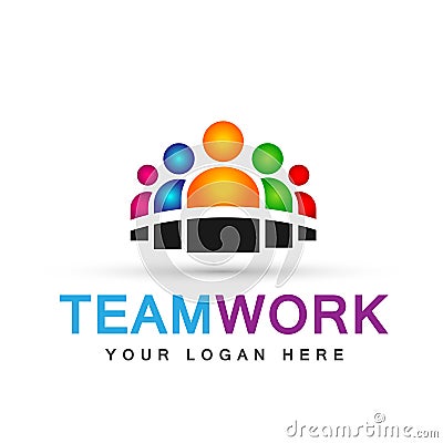 Team work logo partnership education celebration group work people symbol icon vector designs on white background Stock Photo