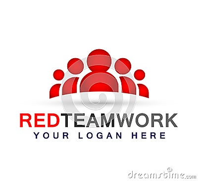 Team work logo in red partnership education celebration group work people symbol icon vector designs on white background Stock Photo