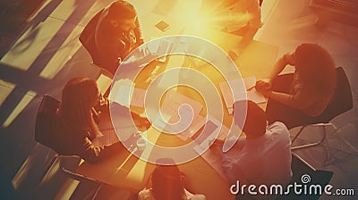 Team work process. Marketing strategy brainstorming. Paperwork and digital open space Generative AI Stock Photo