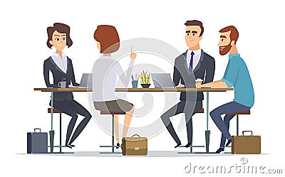Team working together. Office talking peoples managers business group dialogue coworkers persons vector concept pictures Vector Illustration