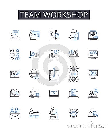 Team workshop line icons collection. Group brainstorm, Joint venture, Collective effort, Mutual collaboration, Partner Vector Illustration