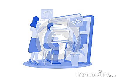 Team Writes Code Programming For App Or Website Vector Illustration