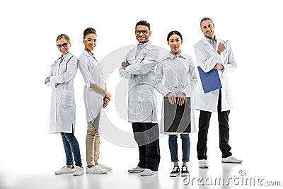 Team of young professional doctors standing together Stock Photo