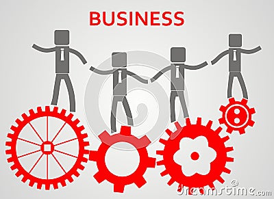 Teambuilding concept. Gears and businessman Stock Photo