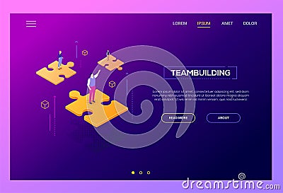 Teambuilding concept - modern isometric vector web banner Vector Illustration