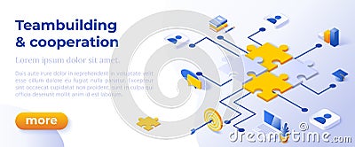 Teambuilding and Cooperation - Banner Layout Template for Website and Mobile Website Development. Vector Illustration