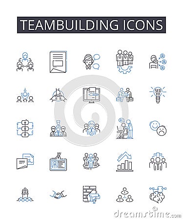 Teambuilding icons line icons collection. Leadership symbols, Collaboration graphics, Partnership emblems, Unity logos Vector Illustration