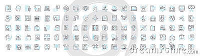 Teambuilding vector line icons set. Teamwork, Collaboration, Problem-solving, Communication, Constructive, Interaction Vector Illustration