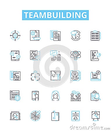 Teambuilding vector line icons set. Teamwork, Collaboration, Problem-solving, Communication, Constructive, Interaction Vector Illustration