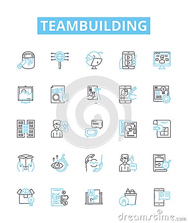 Teambuilding vector line icons set. Teamwork, Collaboration, Problem-solving, Communication, Constructive, Interaction Vector Illustration