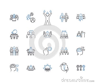 Teammates line icons collection. Supportive, Collaborative, Encouraging, Committed, Trusrthy, Loyal, Dependable vector Vector Illustration