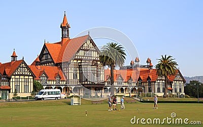 Teams of active senior citizens engaged in a game of lawn bowling at the Rotorua Bowling Club Editorial Stock Photo