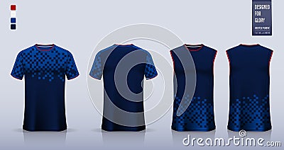 Blue Checkered pattern T-shirt sport, Soccer jersey, football kit, basketball uniform, tank top, and running singlet mockup. Vector Illustration