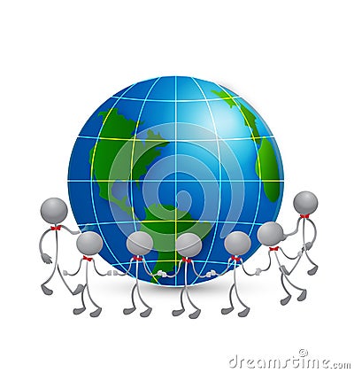Teamwork around world business logo concept l Vector Illustration