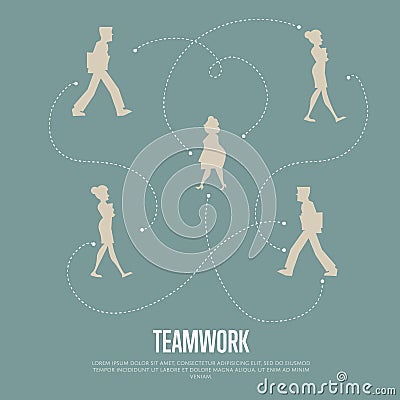 Teamwork banner with people silhouettes Vector Illustration