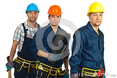 Teamwork of builders men Stock Photo
