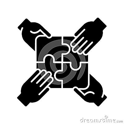 Teamwork building black glyph icon Vector Illustration