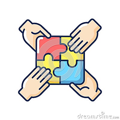 Teamwork building RGB color icon Vector Illustration