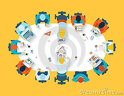 Teamwork. Business brainstorming top view Vector Illustration