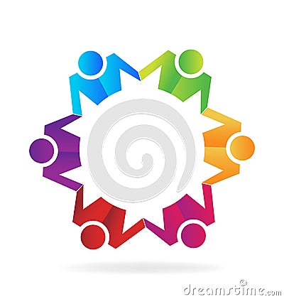 Teamwork business holding hands logo Vector Illustration