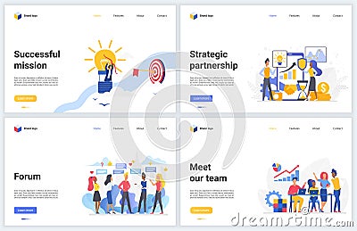 Teamwork, business partnership strategy vector illustrations with strategic business analysis of partners, project team Vector Illustration