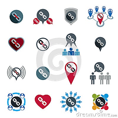 Teamwork business team and cooperation icons set Vector Illustration