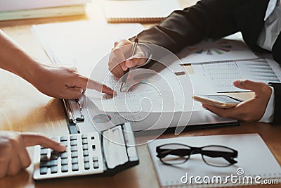 teamwork business woman checking finance report. accounting concept Stock Photo