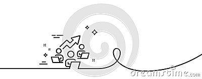 Teamwork chart line icon. Remote office sign. Continuous line with curl. Vector Stock Photo