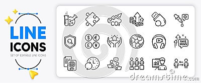Teamwork, Chemistry lab and Inflation line icons. For web app. Vector Stock Photo