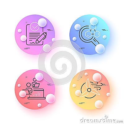 Teamwork, Chemistry lab and Rfp minimal line icons. For web application, printing. Vector Stock Photo