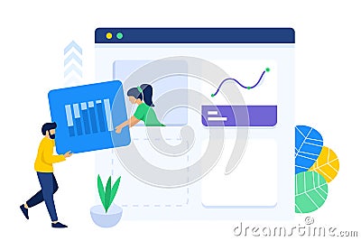 Teamwork collaboration to create web dashboard Cartoon Illustration