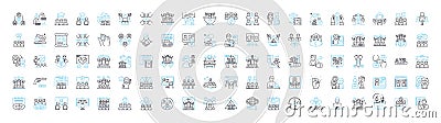 Teamwork and collaboration vector line icons set. Collaboration, Teamwork, Communicate, Cooperate, Networking, Unity Vector Illustration