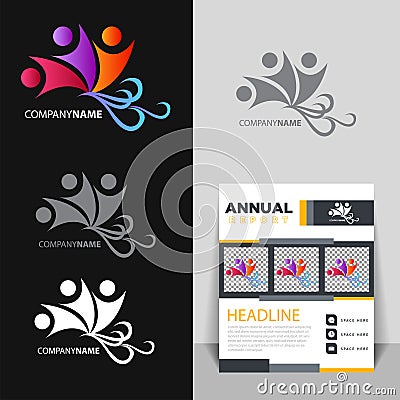 Teamwork Colored Gradient Logo Template Illustration Design Stock Photo