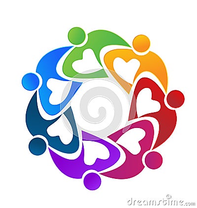 Teamwork colorful people working together logo Stock Photo