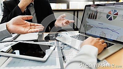 Teamwork company meeting concept, business partners working with laptop computer together analysing startup financial project Stock Photo