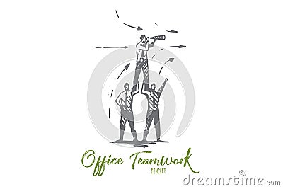 Teamwork, company, project, leadership concept. Hand drawn isolated vector. Vector Illustration