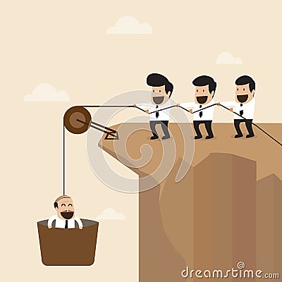 Teamwork concept : Businesspeople help to pull ano Vector Illustration