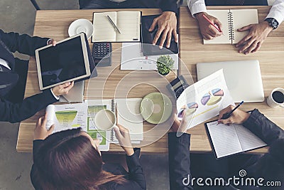 Teamwork Concept. Collaboration Team Meeting Communication with Business Teamwork Working Together in Conference Room. Top view of Stock Photo