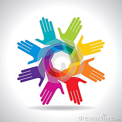 Teamwork concept, with colourful hands Vector Illustration