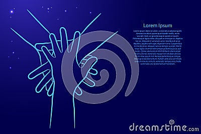 Teamwork, concept of cooperation. Hands diverse people putting together from the contour classic blue color brush lines different Stock Photo