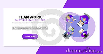 Teamwork concept. Creative template in purple style. Vector Vector Illustration