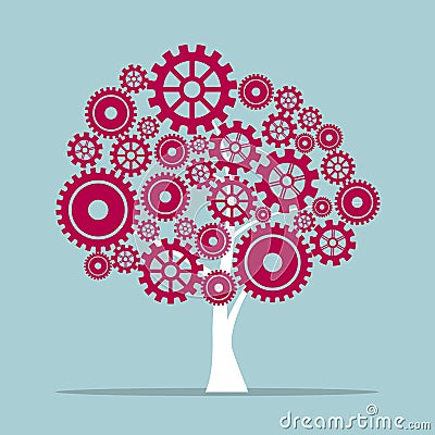 Teamwork concept design, tree made of gears. Vector Illustration