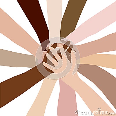 Teamwork concept with different race hands putting together and hold hand Vector Illustration