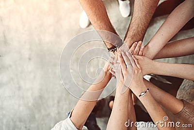 Teamwork concept, group of friends stack their hands Stock Photo