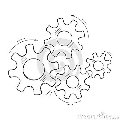 Teamwork concept hand drawn cog and gear sketch Vector Illustration