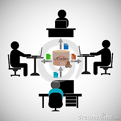 Teamwork concept, Sharing code or files between different development teams Stock Photo