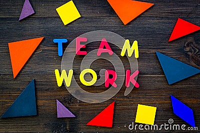 Teamwork concept. Teamwork techniques for students. Text teamwork lined with colored letters in abstract colored frame Stock Photo