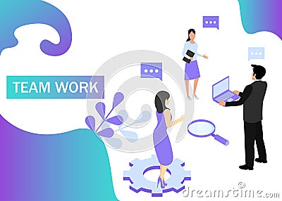 Teamwork concept in violet colors. Use for web banner, infographics, strategies. Isometric projection. Vector illustration Vector Illustration